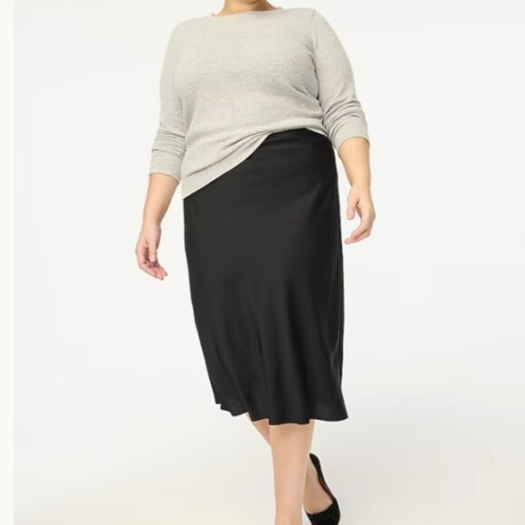 NEW J Crew Factory Slip Skirt Women XL Black Midi A Line Elastic Waist Minimal - Picture 1 of 8